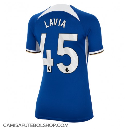 Camisa de time de futebol Chelsea Romeo Lavia #45 Replicas 1º Equipamento Feminina 2023-24 Manga Curta